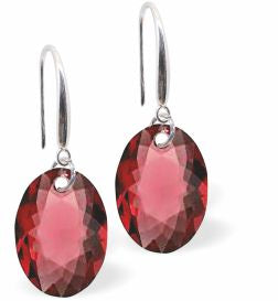 Austrian Crystal Multi Faceted Oval Elliptic Drop Earrings Scarlet Red in Colour 11.5mm in size - Rhodium Plated Earwires Hypo allergenic: Free from Lead, Nickel and Cadmium See matching necklace EL64