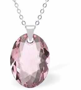 Austrian Crystal Multi Faceted Oval Elliptic Necklace Light Rose Pink in Colour 16mm in size Choice of 18" Stainless Steel or Sterling Silver Chain Hypo allergenic: Free from Lead, Nickel and Cadmium See matching earrings EL67 