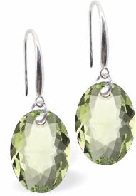 Austrian Crystal Multi Faceted Oval Elliptic Drop Earrings Peridot Green in Colour 11.5mm in size - Rhodium Plated Earwires Hypo allergenic: Free from Lead, Nickel and Cadmium See matching necklace EL68 
