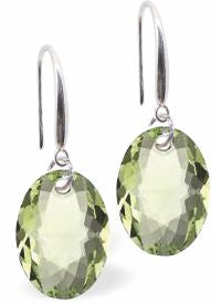Austrian Crystal Multi Faceted Oval Elliptic Drop Earrings Peridot Green in Colour 11.5mm in size - Rhodium Plated Earwires Hypo allergenic: Free from Lead, Nickel and Cadmium See matching necklace EL68