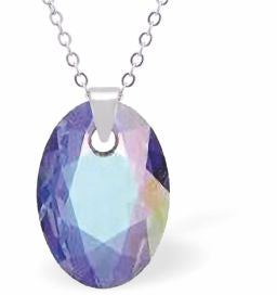 Austrian Crystal Multi Faceted Oval Elliptic Necklace Vitrail Light in Colour 16mm in size Choice of 18" Stainless Steel or Sterling Silver Chain Hypo allergenic: Free from Lead, Nickel and Cadmium See matching earrings EL71 