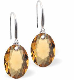 Austrian Crystal Multi Faceted Oval Elliptic Drop Earrings Golden Topaz in Colour 11.5mm in size - Rhodium Plated Earwires Hypo allergenic: Free from Lead, Nickel and Cadmium See matching necklace EL76 