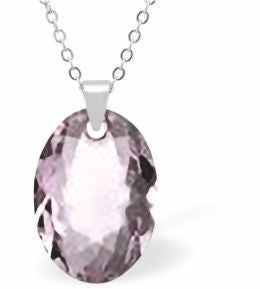 Austrian Crystal Multi Faceted Oval Elliptic Necklace Light Amethyst Purple in Colour 16mm in size Choice of 18" Stainless Steel or Sterling Silver Chain Hypo allergenic: Free from Lead, Nickel and Cadmium See matching earrings EL79 