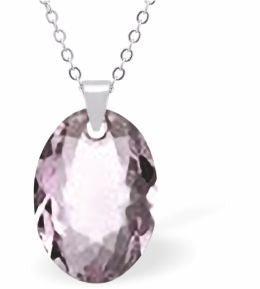 Austrian Crystal Multi Faceted Oval Elliptic Necklace Light Amethyst Purple in Colour 16mm in size Choice of 18" Stainless Steel or Sterling Silver Chain Hypo allergenic: Free from Lead, Nickel and Cadmium See matching earrings EL79