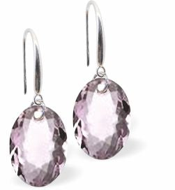 Austrian Crystal Multi Faceted Oval Elliptic Drop Earrings Light Amethyst Purple in Colour 11.5mm in size - Rhodium Plated Earwires Hypo allergenic: Free from Lead, Nickel and Cadmium See matching necklace EL78 