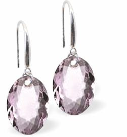 Austrian Crystal Multi Faceted Oval Elliptic Drop Earrings Light Amethyst Purple in Colour 11.5mm in size - Rhodium Plated Earwires Hypo allergenic: Free from Lead, Nickel and Cadmium See matching necklace EL78