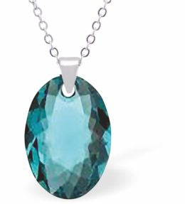 Austrian Crystal Multi Faceted Oval Elliptic Necklace Blue Zircon in Colour 16mm in size Choice of 18" Stainless Steel or Sterling Silver Chain Hypo allergenic: Free from Lead, Nickel and Cadmium See matching earrings EL81