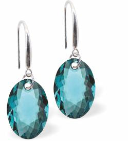 Austrian Crystal Multi Faceted Oval Elliptic Drop Earrings Blue Zircon in Colour 11.5mm in size - Rhodium Plated Earwires Hypo allergenic: Free from Lead, Nickel and Cadmium See matching necklace EL80 