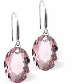 Austrian Crystal Multi Faceted Oval Elliptic Drop Earrings Light Rose Pink in Colour 11.5mm in size - Rhodium Plated Earwires Hypo allergenic: Free from Lead, Nickel and Cadmium See matching necklace EL82