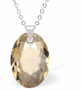 Austrian Crystal Multi Faceted Oval Elliptic Necklace Golden Shadow in Colour 16mm in size Choice of 18" Stainless Steel or Sterling Silver Chain Hypo allergenic: Free from Lead, Nickel and Cadmium See matching earrings EL85 