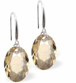 Austrian Crystal Multi Faceted Oval Elliptic Drop Earrings Golden Shadow in Colour 11.5mm in size - Rhodium Plated Earwires Hypo allergenic: Free from Lead, Nickel and Cadmium See matching necklace EL84