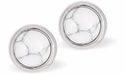 Classic Round White Turquoise Stud Earrings Golden Coloured Titanium Steel 8mm in size Hypoallergenic: Nickel, Lead and Cadmium Free  