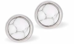 Classic Round White Turquoise Stud Earrings Golden Coloured Titanium Steel 8mm in size Hypoallergenic: Nickel, Lead and Cadmium Free