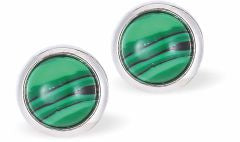 Classic Round Green Stud Earrings Golden Coloured Titanium Steel 8mm in size Hypoallergenic: Nickel, Lead and Cadmium Free  