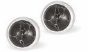 Classic Round Jet Black Stud Earrings Golden Coloured Titanium Steel 8mm in size Hypoallergenic: Nickel, Lead and Cadmium Free  