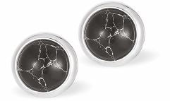 Classic Round Jet Black Stud Earrings Golden Coloured Titanium Steel 8mm in size Hypoallergenic: Nickel, Lead and Cadmium Free