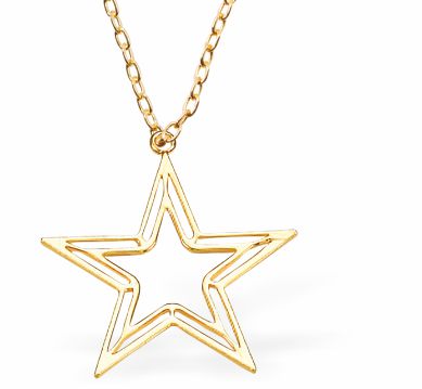 Golden Star Necklace 25mm in size Gold Plated with 18" Chain, Hypoallergenic: Nickel, Lead and Cadmium Free 