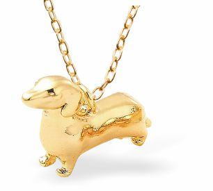 Golden Daschund Dog Necklace 10mm in size Hypoallergenic: Nickel, Lead and Cadmium Free
