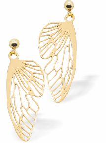 Delicate Golden Wing Drop Earrings 21mm in size See matching necklace GP17 Hypoallergenic: Nickel, Lead and Cadmium Free 
