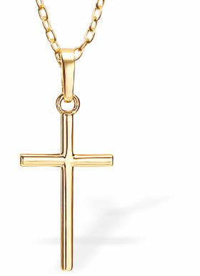 Golden Classic Cross Necklace 29mm in size with 18" Chain Hypoallergenic: Nickel, Lead and Cadmium Free 