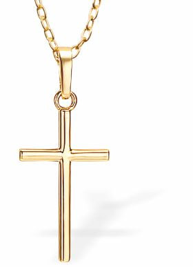 Golden Classic Cross Necklace 29mm in size with 18" Chain Hypoallergenic: Nickel, Lead and Cadmium Free