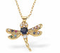 Golden Ornate Dragonfly Necklace with Ornate Pave Crystal 30mm in size with 18" Chain Hypoallergenic: Nickel, Lead and Cadmium Free 