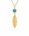 Golden Coloured Feather with Dark Blue Stone Necklace 40mm in size Hypoallergenic: Nickel, Lead and Cadmium Free 