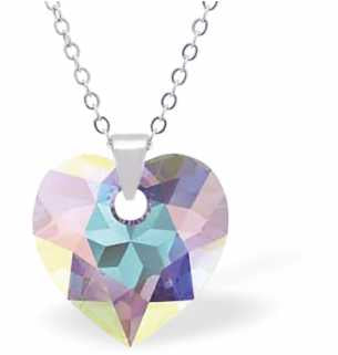 Austrian Crystal Cute Heart Necklace in Aurora Borealis with a Choice of Chains