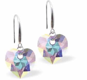 Crystal Multi Faceted Heart Drop Earrings in Aurora Borealis.