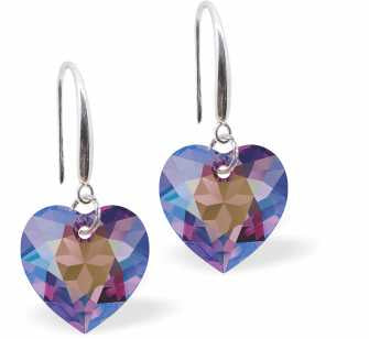 Austrian Crystal Heart Drop Earrings in Montana Blue