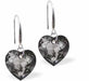 Austrian Crystal Multi Faceted Heart Drop Earrings in Silver Night Grey
