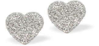 Sparkling multi crystalled pave Heart Stud Earrings Silver Coloured Rhodium Plated. 8mm in size Hypoallergenic; Free from cadmium, lead and nickel 