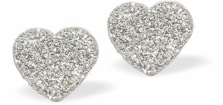 Sparkling multi crystalled pave Heart Stud Earrings Silver Coloured Rhodium Plated. 8mm in size Hypoallergenic; Free from cadmium, lead and nickel
