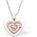 Heart in Heart Necklace Rose Gold and Silver Colour Rhodium Plated Hypoallergenic; Free from cadmium, lead and nickel 21mm in size with 18" Chain See matching drop earrings K615