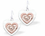 Heart in Heart Drop Earrings Rose Gold and Silver Colour Rhodium Plated, 21mm in size See matching Necklace K614