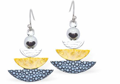 Fan style Drop Earrings in Grey, Silver and Black Rhodium Plated, 18mm in size See matching Necklace K618 Hypoallergenic; Free from cadmium, lead and nickel 