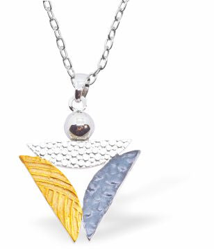 Hollow Triangle Necklace Silver, Gold and Black Coloured Rhodium Plate, 30mm in size See matching Earrings K627 Hypoallergenic; Free from cadmium, lead and nickel