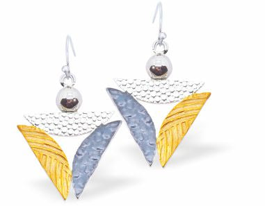 Hollow Triangle Earrings Silver, Gold and Black Coloured Rhodium Plate, 22mm in size See matching Necklace K626 Hypoallergenic; Free from cadmium, lead and nickel