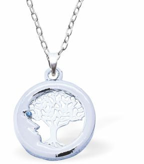 Tree of Life in Crescent Moon Necklace Silver Coloured, Rhodium Plate 22mm in size See matching Earrings K633 Hypoallergenic; Free from cadmium, lead and nickel