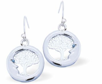 Tree of Life in Crescent Moon Drop Earrings, Silver Coloured Rhodium Plate, 22mm in size See matching Necklace K632 Hypoallergenic; Free from cadmium, lead and nickel