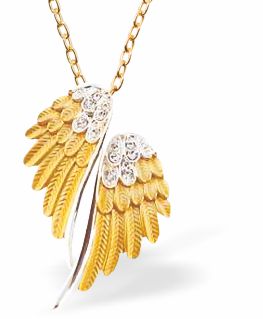 Golden Angel Wings Necklace Rhodium Plate 25mm in size See matching Earrings K641 Hypoallergenic; Free from cadmium, lead and nickel 