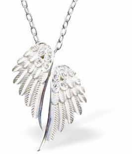 Silver Coloured Angel Wings Necklace Rhodium Plate, 25mm in size See matching Earrings K643 Hypoallergenic; Free from cadmium, lead and nickel