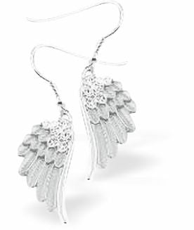 Silver Coloured Angel Wings Necklace Rhodium Plate, 22mm in size See matching Necklace K642 