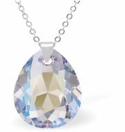 Austrian Crystal Cute Special Cut Pearshape Necklace  Special Cut Multi Faceted Crystal is 11mm in size  See matching earrlings SP81 Hypo allergenic: Free from Lead, Nickel and Cadmium Colour: Clear Crystal Shimmer Choice of Stainless Steel Chain (18") or Sterling Silver Chain (18")
