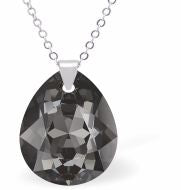 Austrian Crystal Cute Special Cut Pearshape Necklace  Special Cut Multi Faceted Crystal is 11mm in size  See matching earrlings SP97 Hypo allergenic: Free from Lead, Nickel and Cadmium Colour: Silver Night Grey Choice of Stainless Steel Chain (18") or Sterling Silver Chain (18")