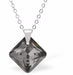Austrian Crystal Cute Special Cut Oblique Square Necklace  Special Cut Multi Faceted Crystal is 12mm in size  See matching earrlings PR55 Hypo allergenic: Free from Lead, Nickel and Cadmium Colour: Silver Night Grey Choice of Stainless Steel Chain (18") or Sterling Silver Chain (18") 