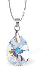 Austrian Crystal Pear Drop Necklace in Aurora Borealis with a choice of Chains