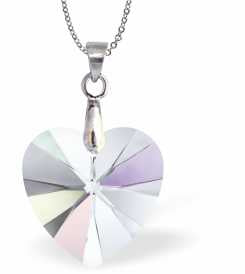 Austrian Crystal Heart Necklace in Aurora Borealis, with a choice of Chains