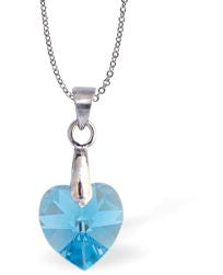 Austrian Crystal Aquamarine Blue Heart Necklace, with choice of chains