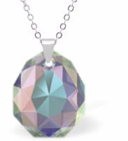 Austrian Crystal Multi Faceted Miniature Majestic Cut Teardrop Necklace Aurora Borealis in Colour 12mm in size See matching earrings MA53